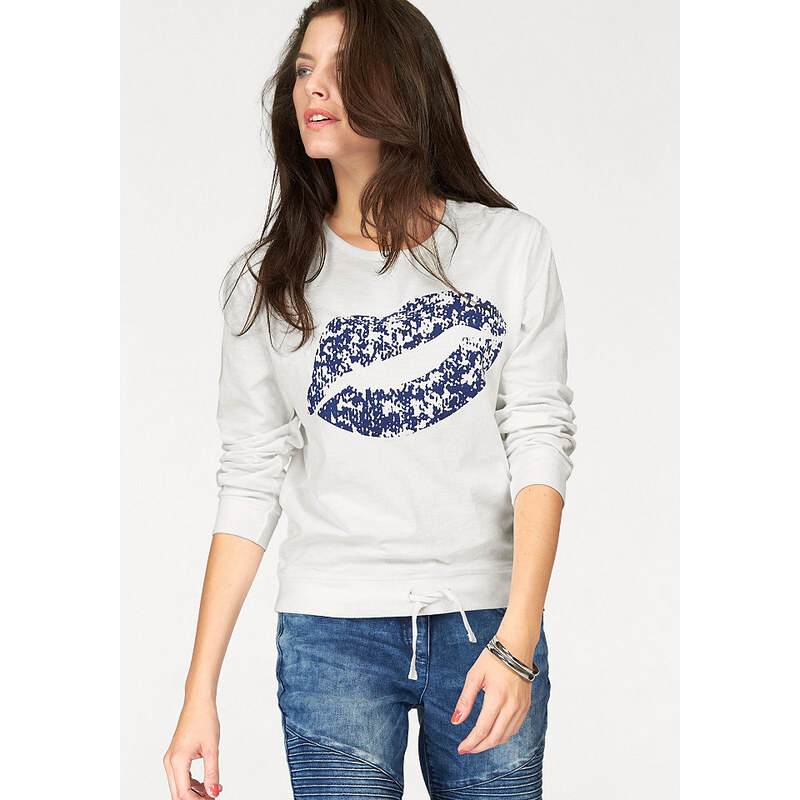 Aniston Damen Sweatshirt mit Lippen-Print weiß 34,36,38,40,42,44
