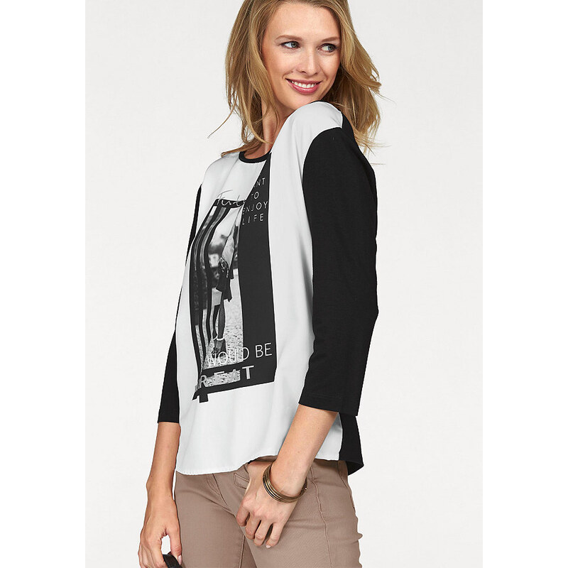 Tamaris Damen Blusenshirt mit Frontdruck schwarz 34,36,38,40,42,44,46