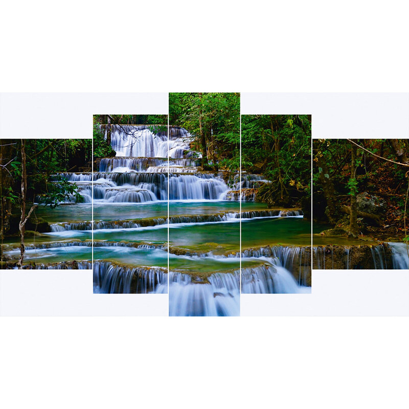 Leinwandbilder Wasserfall in Thailand 5 tlg. HOME AFFAIRE grün