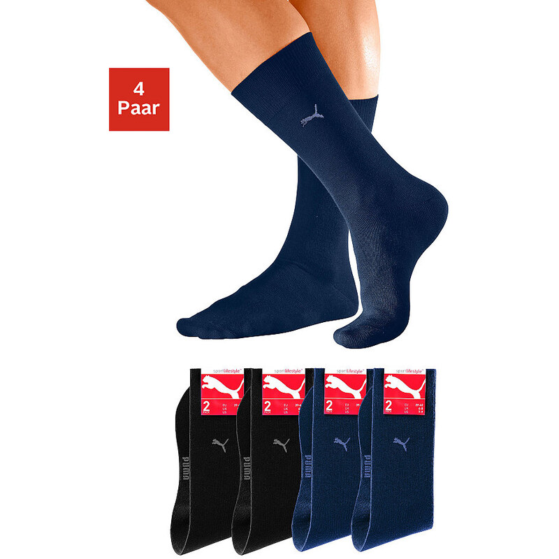 Puma Basic-Socken (4 Paar) mit druckfreiem Komfortbund Farb-Set 39-42,43-46