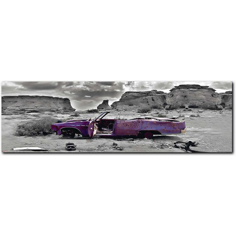 XXL-Wandbild Wrecked Cadillac PREMIUM PICTURE grau 52 x 150 cm