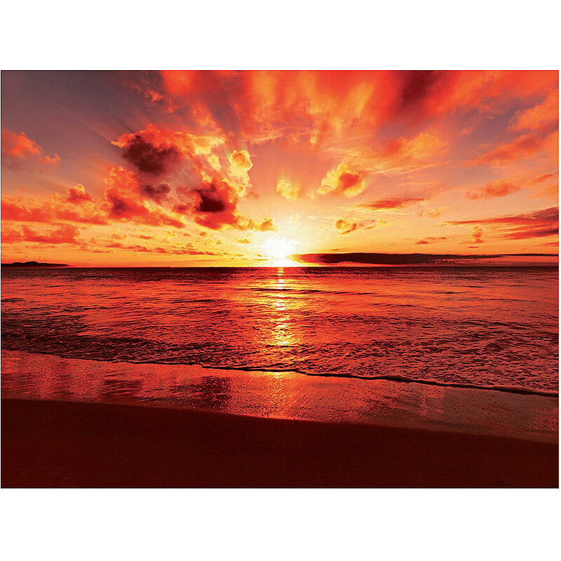Artland Glasbild Beautiful tropical sunset on the beach 80/60 cm orange