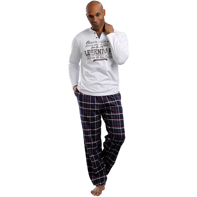 H.I.S Jersey-Flanell-Pyjama lang weiß 44/46,48/50,52/54,56/58,60/62