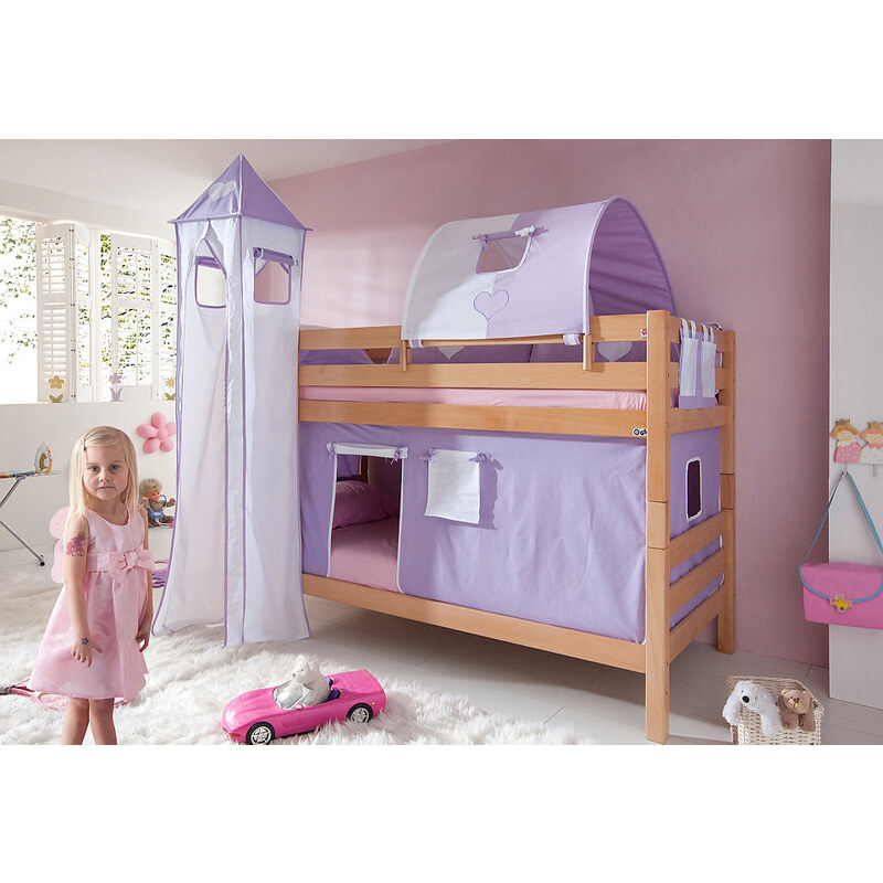 Kinder RELITA Einzel-/Etagenbett Set 4-tlg. purple/weiß, Herz