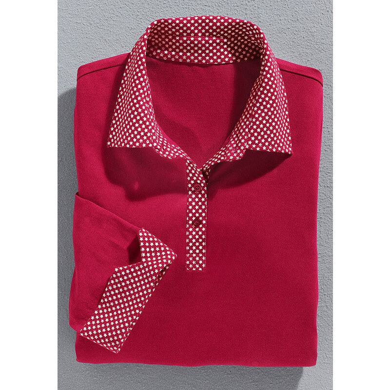CLASSIC BASICS Damen Classic Basics Poloshirt mit Sternchen-Muster bedruckt rot 36,38,40,42,44,46,48,50,52,54