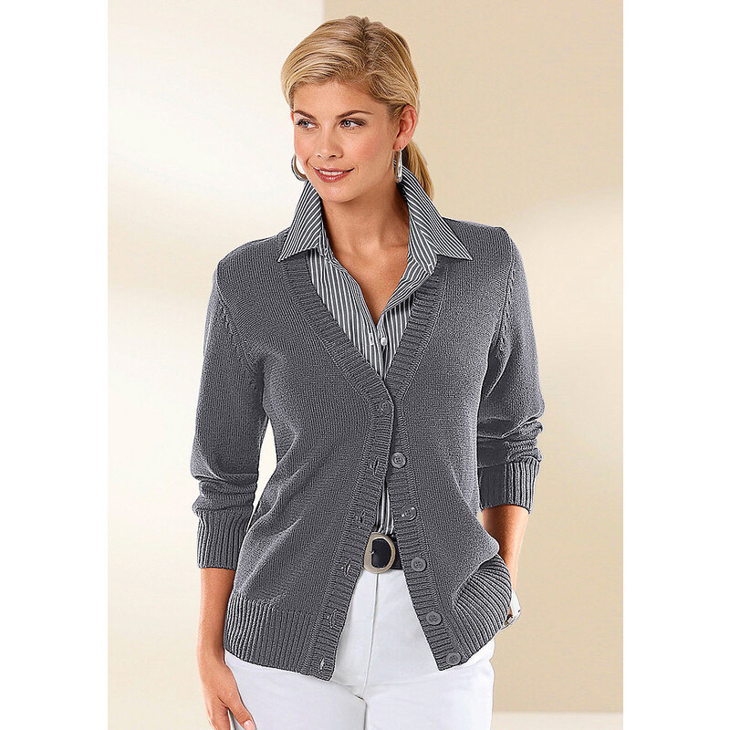 Damen Collection L. Strickjacke in fully fashioned -Verarbeitung COLLECTION L. grau 36,38,40,42,44,46,48,50,52,54