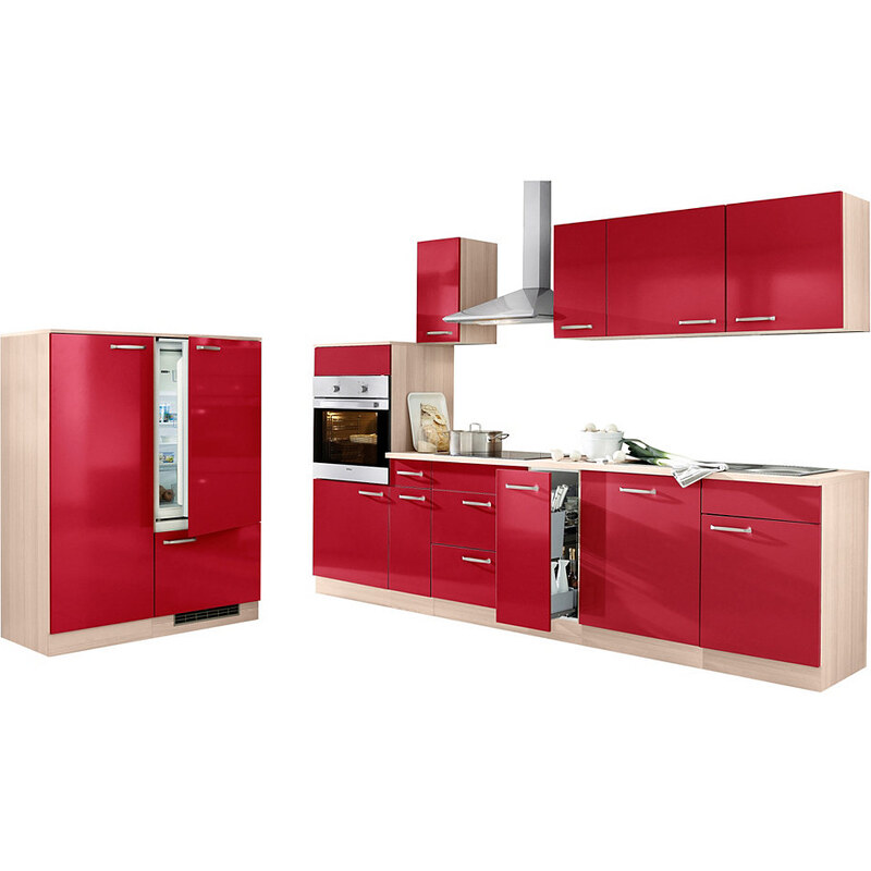 Baur Küchenzeile mit E-Geräten Basel Breite 290 cm rot