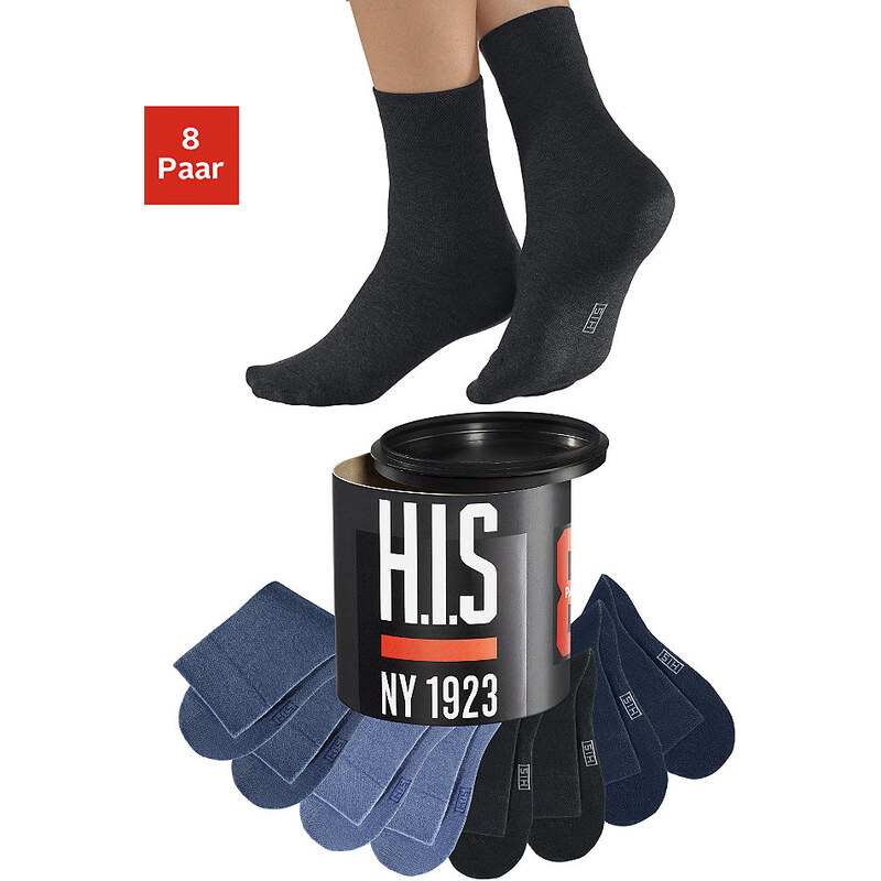 H.I.S Socken (8 Paar) Jeanstöne in der Geschenkdose Farb-Set 35-38,39-42,43-46,47-48