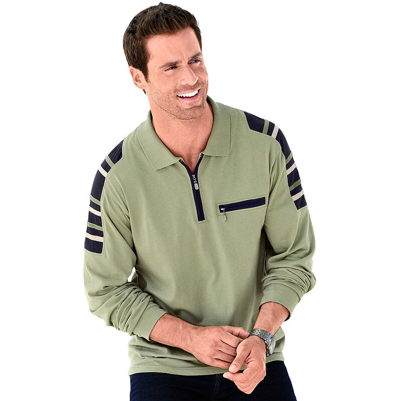 Poloshirt mit Kontrastbändern im Schulterbereich Catamaran grün 44/46,48/50,52/54,56/58,60/62