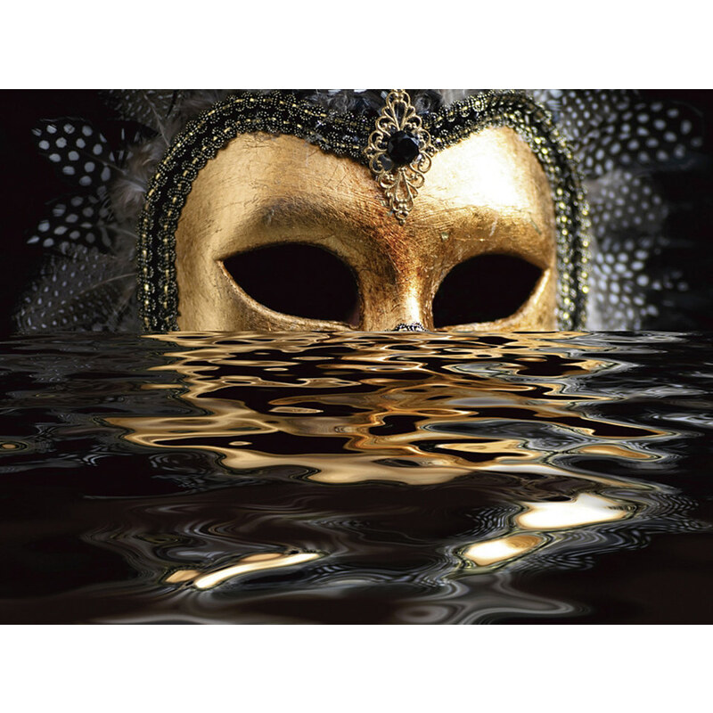 PREMIUM COLLECTION BY HOME AFFAIRE Premium collection by Leinwandbild hfng: Venezianische Maske mit Blattgold auf dem Wasser 80/60 cm goldfarben