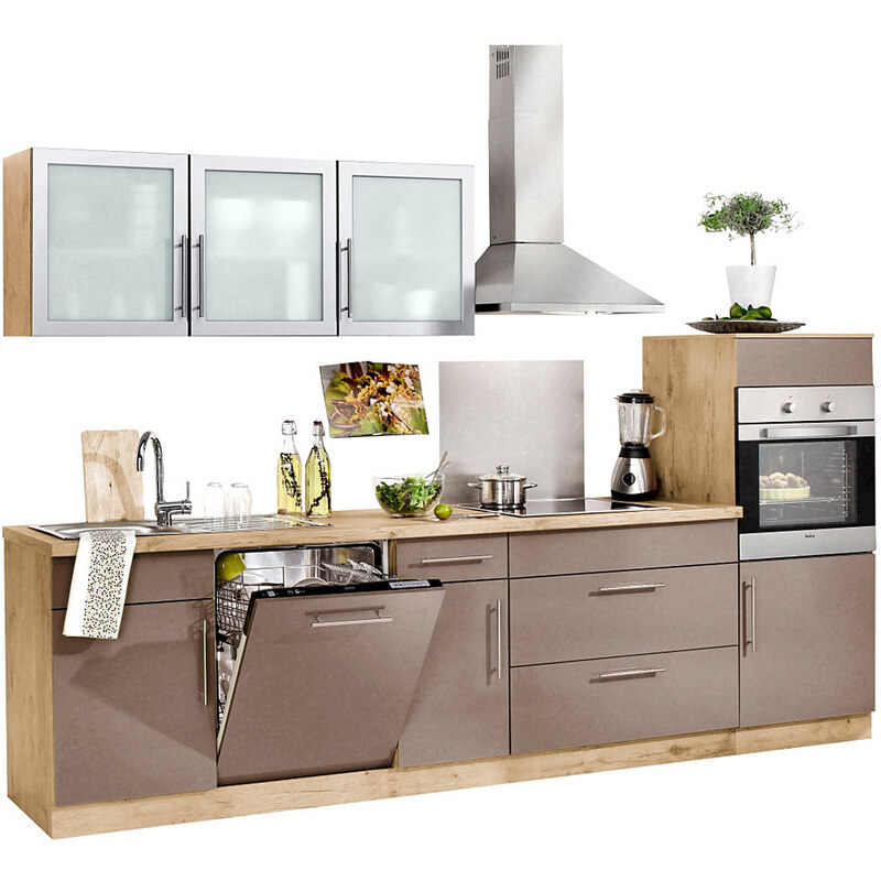 Baur Küchenzeile Aachen mit E-Geräten Breite 300 cm braun