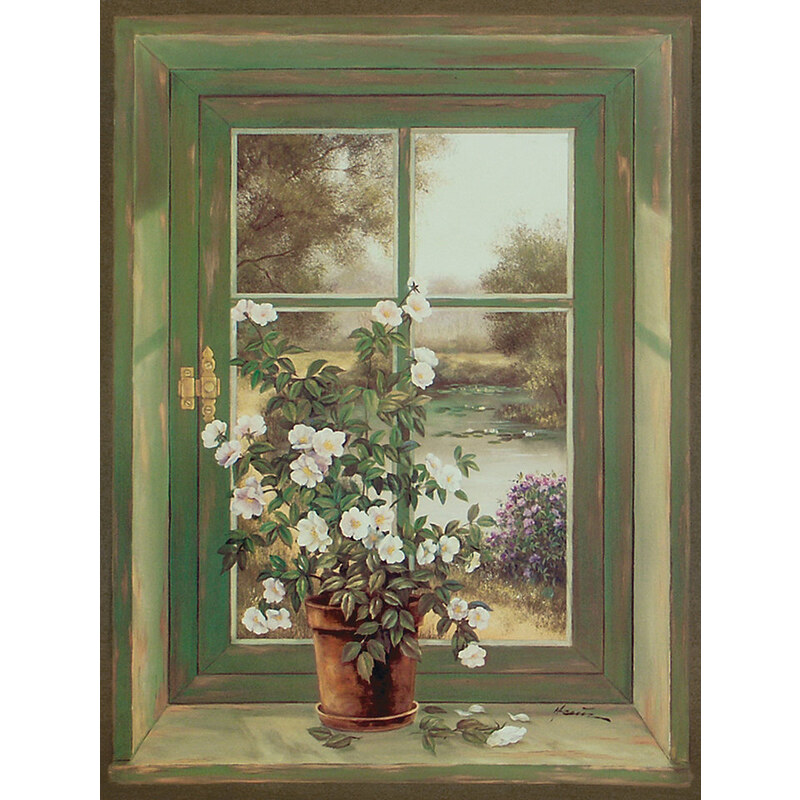 Leinwandbild A. Heins: Wildrosen am Fenster 57/79 cm HOME AFFAIRE grün