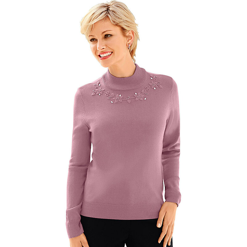 Damen Classic Pullover mit romantischer Stickerei CLASSIC rosa 38,40,42,44,46,48,50,52,54