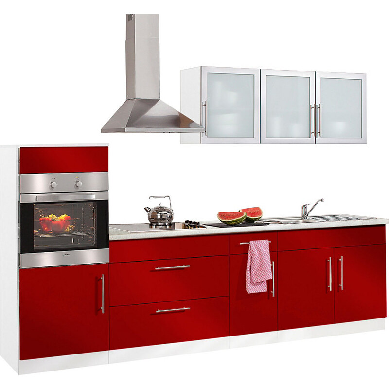 Küchenzeile Aachen mit E-Geräten Breite 290 cm Baur rot