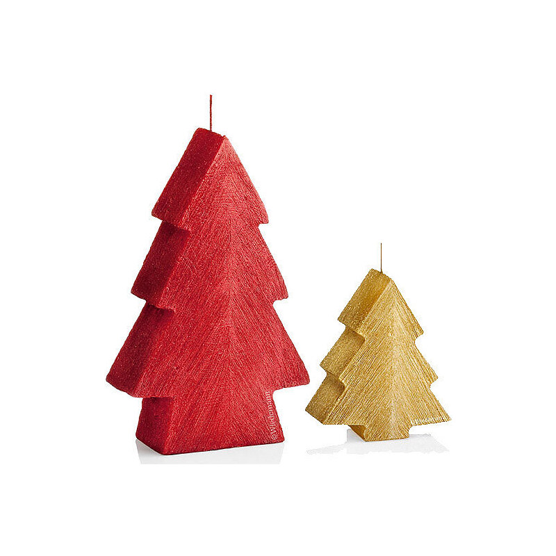 WIEDEMANN Wiedemann Kerzen-Set Tannenbaum (2-teilig) gebürstete Oberfläche im passenden Geschenkkarton rot