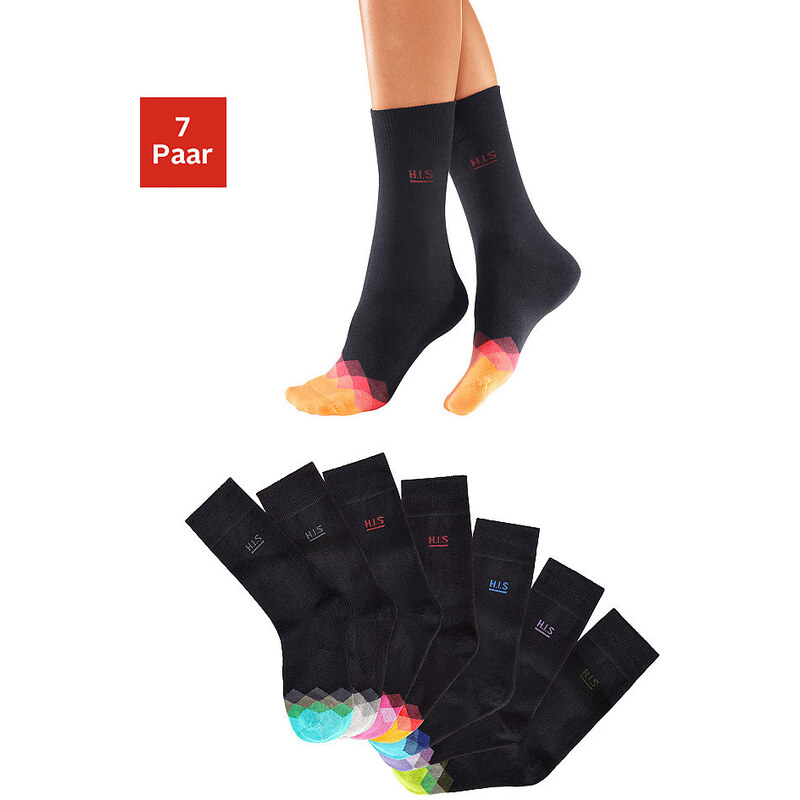 H.I.S Schwarze Socken (7 Paar) mit gemusterter Spitze schwarz 31,35-38,39-42