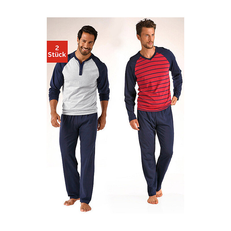 Le Jogger Pyjama (2 Stück) in langer Form mit Raglanärmeln aus reiner Baumwolle Farb-Set 44/46,48/50,52/54,56/58,60/62