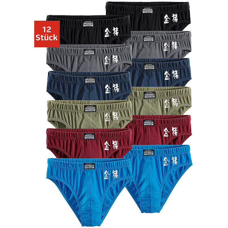 Authentic Underwear Slip (12 Stück) mit chinesischen Schriftzeichen aus bequemen Baumwoll-Stretch Authentic Underwear Le Jogger Farb-Set 3,5,7,8