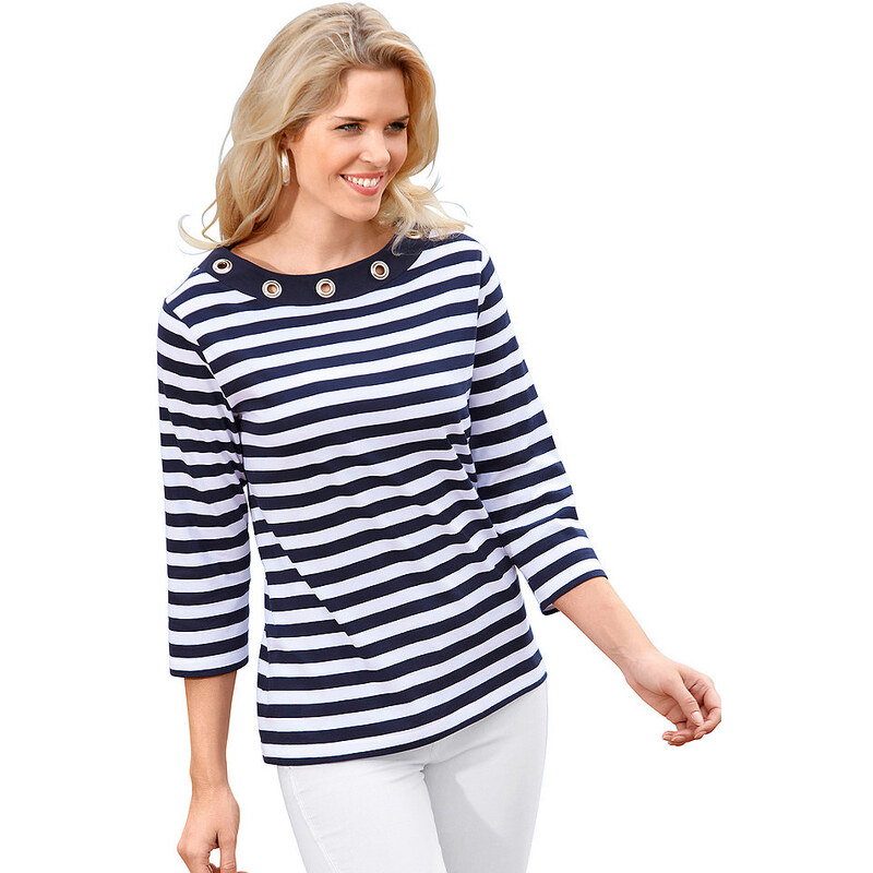 Damen Classic Basics Shirt mit großen silberfarbenen Ösen CLASSIC BASICS blau 38,40,42,44,46,48,50,52,54,56