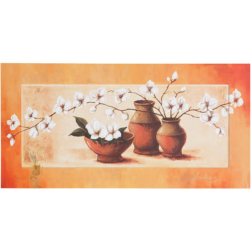 Bild Kunstdruck S. A.: Weiße Kirschblüten in roten Vasen II 100/50 cm HOME AFFAIRE orange