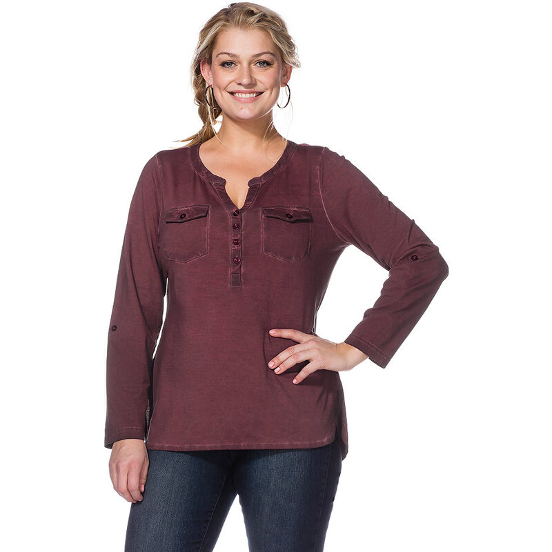 SHEEGO CASUAL Damen Casual Shirt in angesagter Oil-washed-Optik rot 40/42,44/46,48/50
