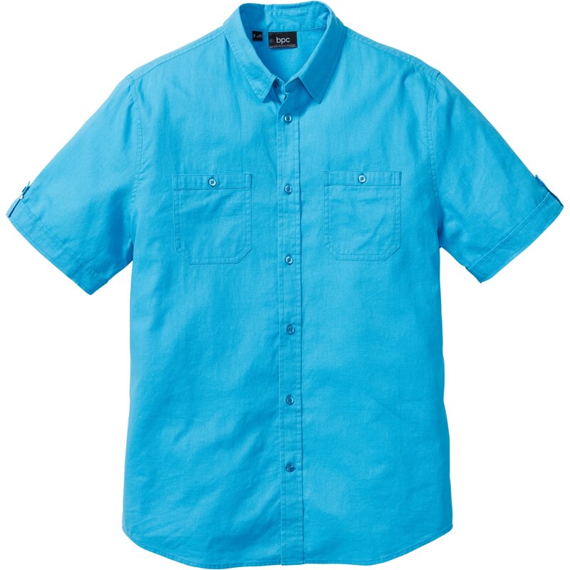 bpc bonprix collection Kurzarmhemd mit Leinenanteil Regular Fit in blau von bonprix