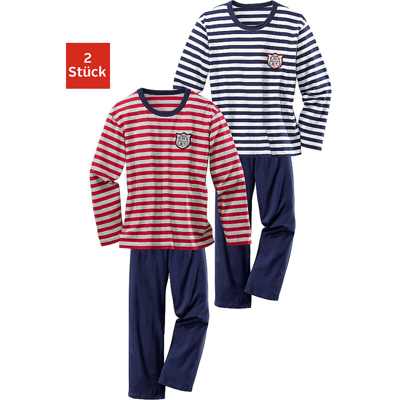 Pyjama (2 Stück) mit garngefärbtem Streifen H.I.S Farb-Set 110/116,122/128,134/140,146/152,158/164,170/176,98/104,182