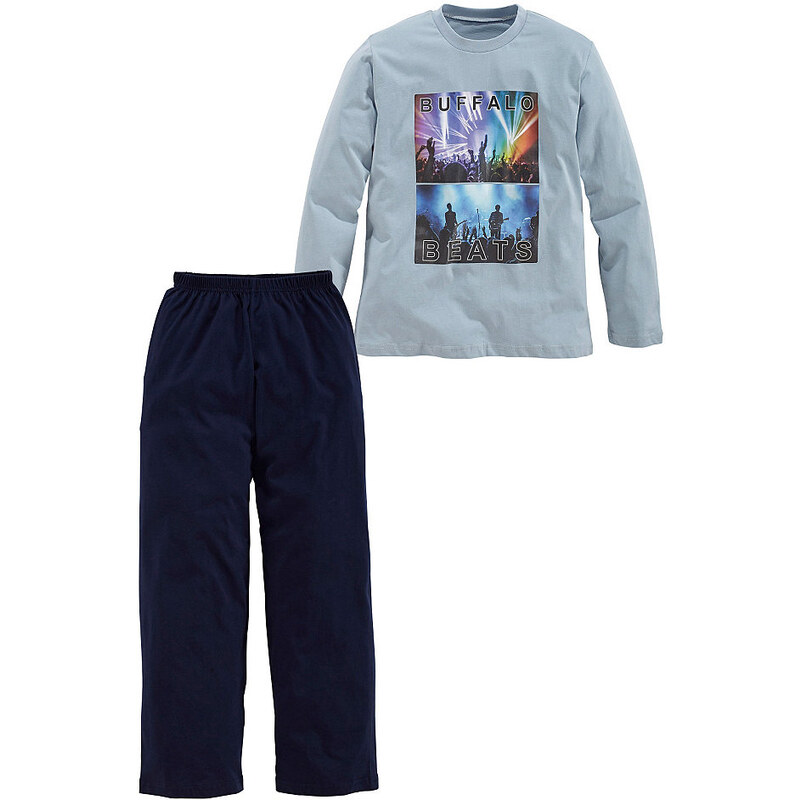 langer Baumwoll- Pyjama mit Fotodruck Buffalo blau 122/128,134/140,146/152,158/164,170/176,182