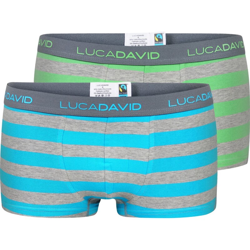 Luca David 2-Pack Fairtrade Trunks 'Streifen', blau/grün