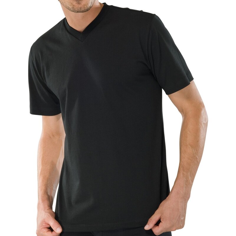 Schiesser 2-Pack 'American T-Shirt' V-Hals (Schwarz)