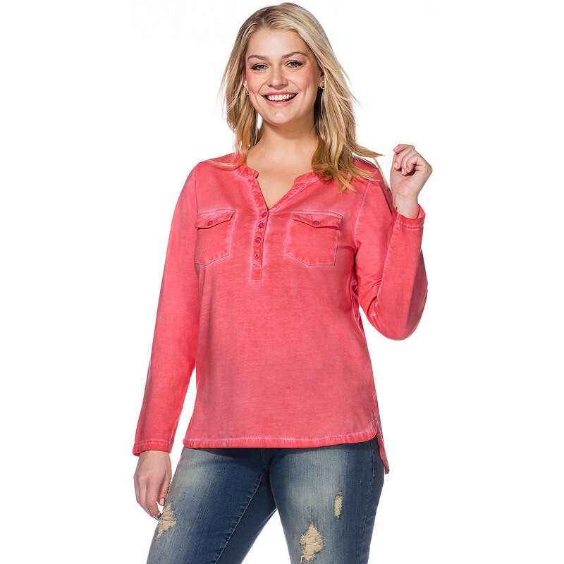 SHEEGO CASUAL Damen Casual Shirt in angesagter Oil-washed-Optik rosa 44/46,48/50,52/54