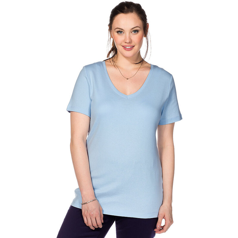 SHEEGO CASUAL Damen Casual BASIC T-Shirt mit V-Ausschnitt blau 40/42,44/46,56/58