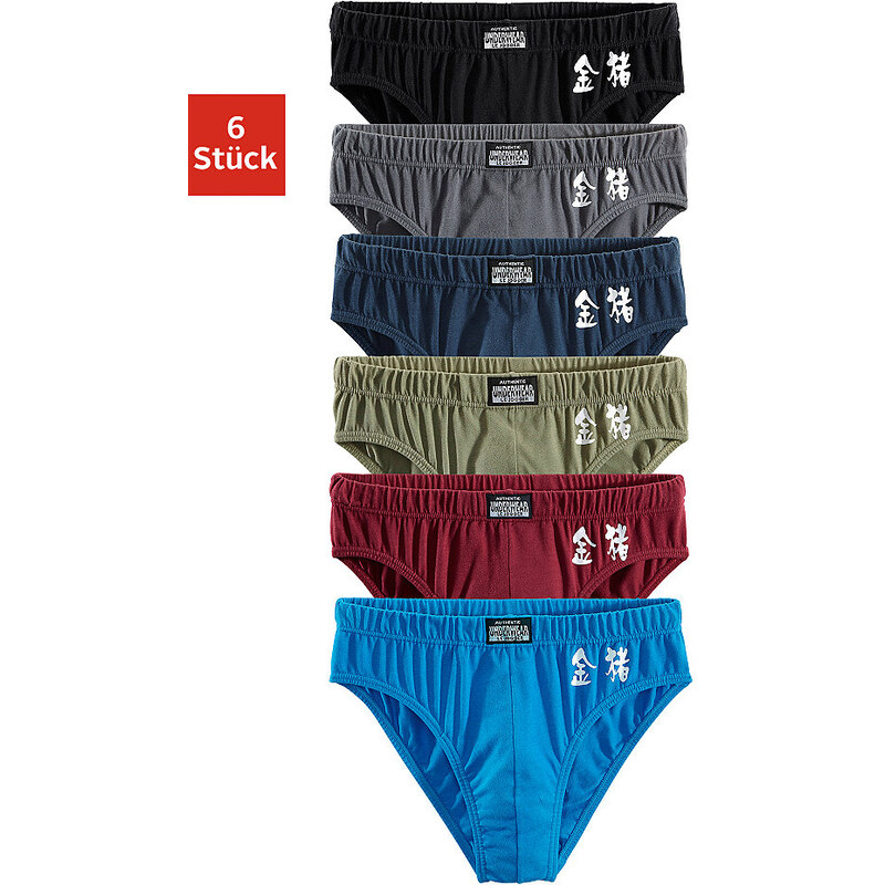 Authentic Underwear Le Jogger Authentic Underwear Slip (6 Stück) mit chinesischen Schriftzeichen bequemer Baumwoll-Stretch Farb-Set 3,4,5,6,7,8,9