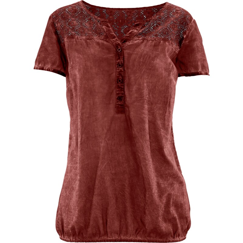 bpc bonprix collection Halbarm-Cold-dyed-Bluse mit Spitze in rot von bonprix