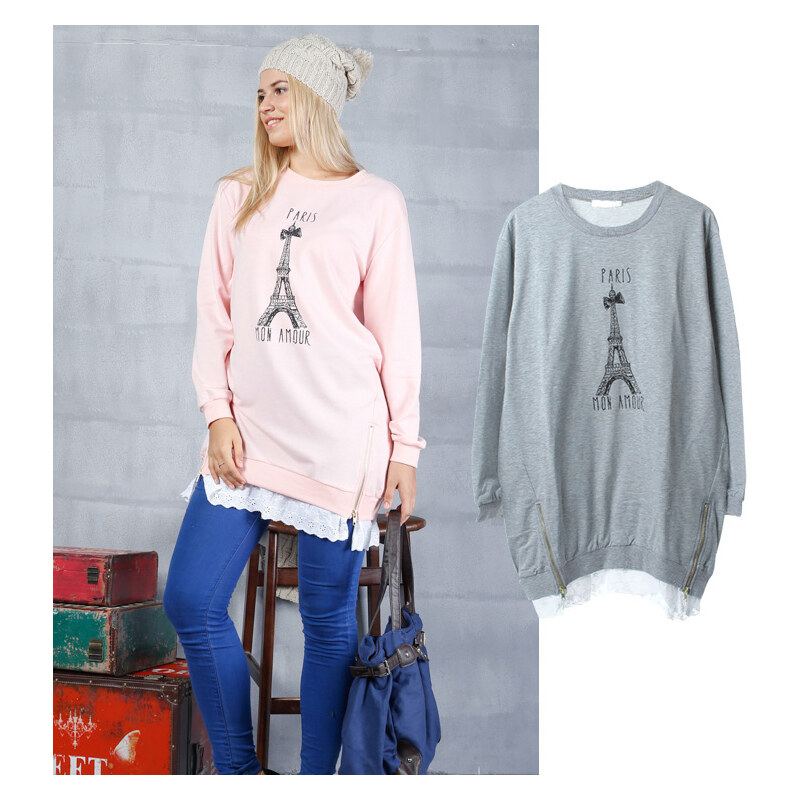 Lesara Langes Sweatshirt mit Eifelturm-Print - Rosé - XL
