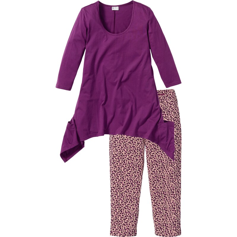 bpc selection Capri Pyjama mit Zipfel-Shirt 3/4 Arm in lila für Damen von bonprix