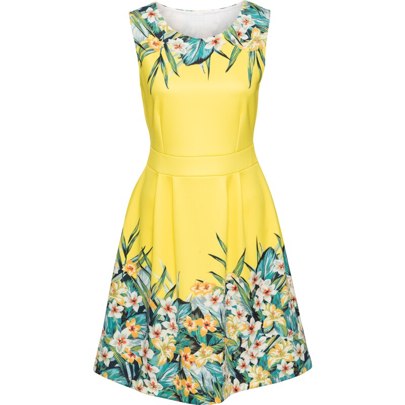 BODYFLIRT boutique Kleid mit Blumenprint ohne Ärmel in gelb von bonprix