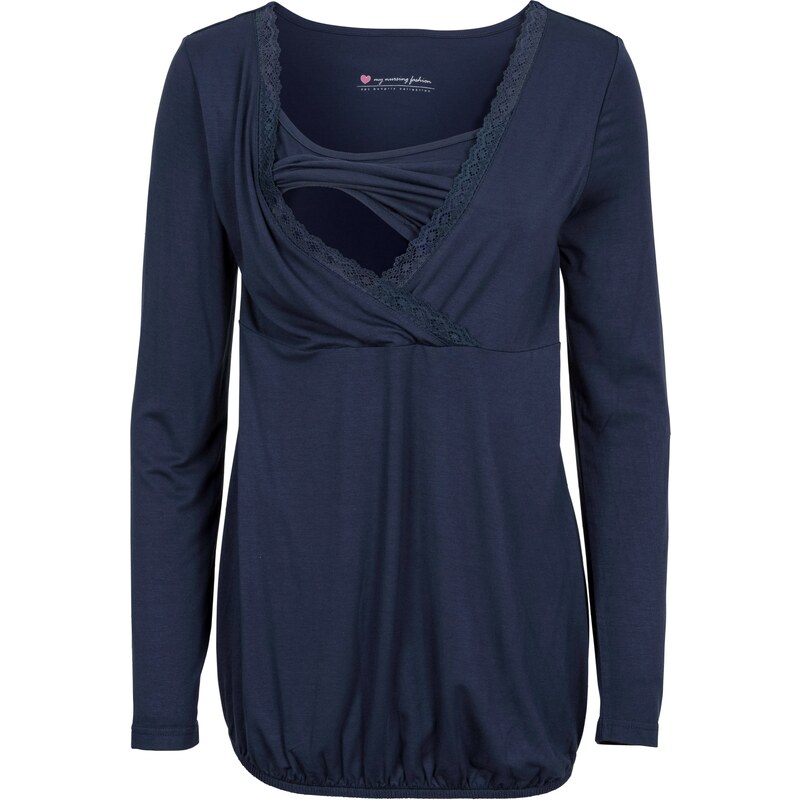 bpc bonprix collection Langarm-Stillshirt/Umstandsshirt mit Spitzeneinsatz in blau für Damen von bonprix