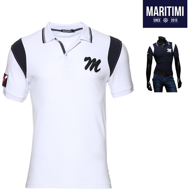 Maritimi Poloshirt mit M-Stickerei - Weiß - XXL