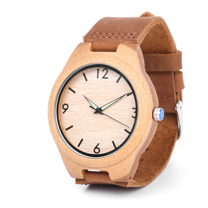 Lesara Bambus-Armbanduhr mit hellem Lederband - Für Herren