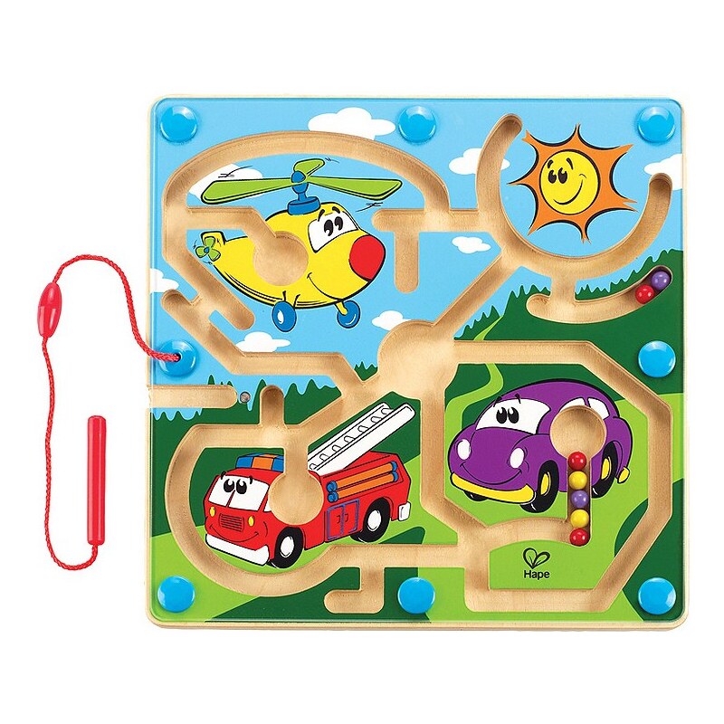Hape Magnet-Kinderspiel aus Holz, »Mighty Motors - Motorfahrzeuge«, Geschicklichkeitsspiel