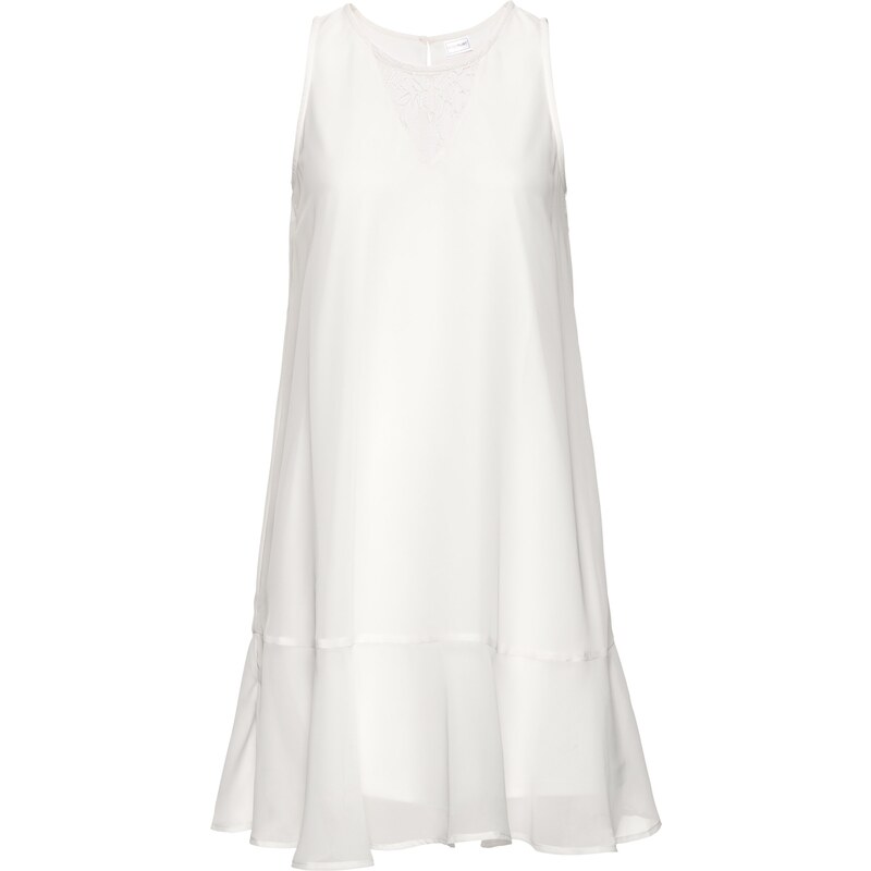 BODYFLIRT Kleid mit Spitzeneinsatz ohne Ärmel in weiß von bonprix
