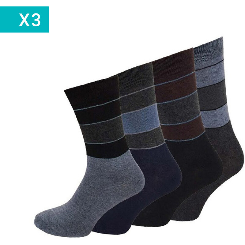 Lesara 12er-Set Business-Socken Streifen - 39-42