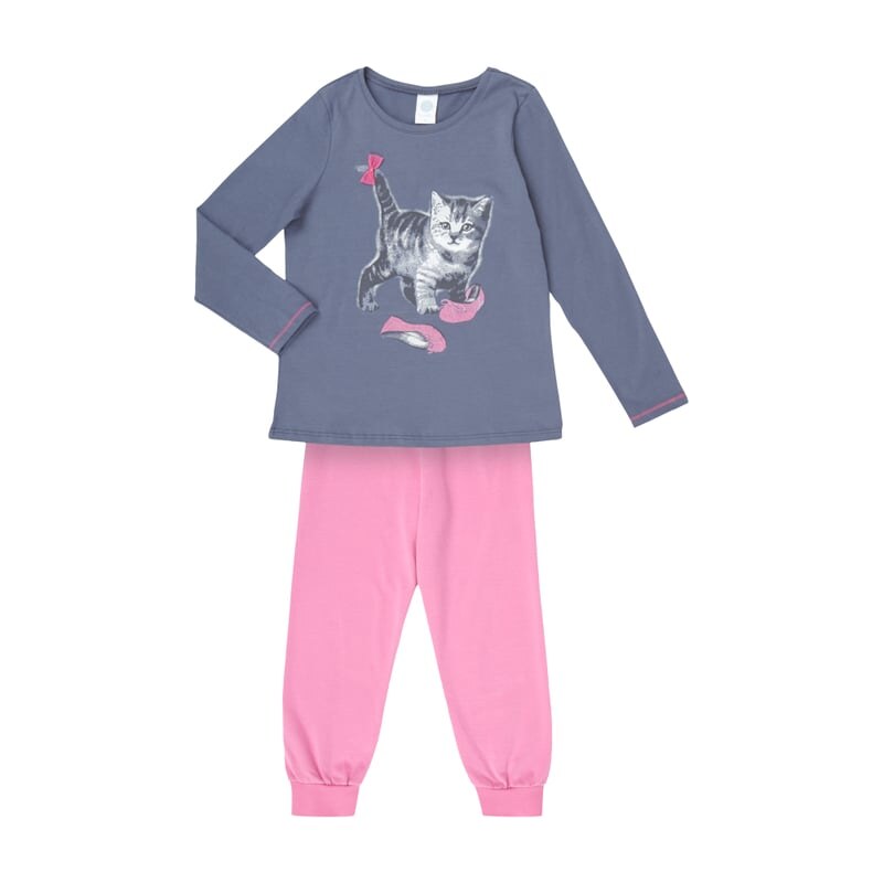 SANETTA Pyjama mit Katzen-Print und Glitter-Effekt