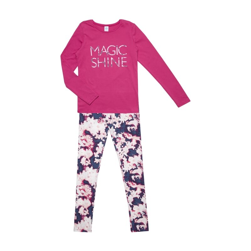 SANETTA Pyjama mit Message-Print und floralem Muster