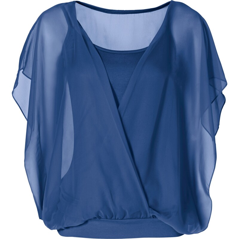 BODYFLIRT Shirtbluse kurzer Arm blau (Rundhals) Damen bonprix