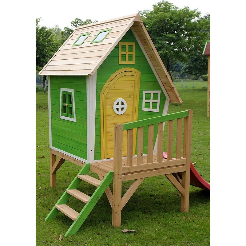DEIN SPIELPLATZ® Dein Spielplatz Spielhaus aus Holz mit Podest und Wellenrutsche »Basil«