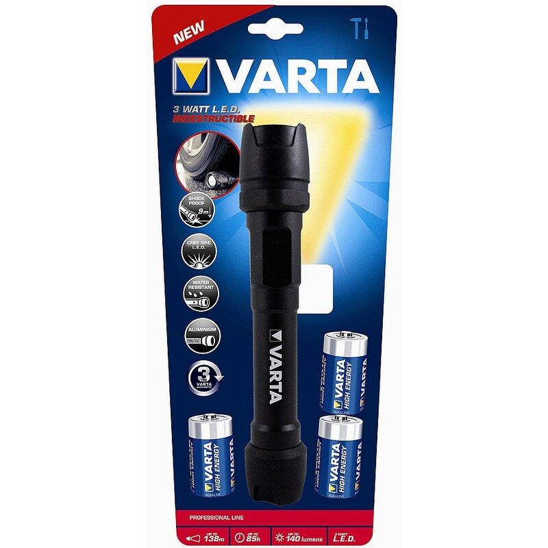 LED-Taschenlampe inklusive Batterien, Varta, »Indestructible 3 Watt LED Light 3AAA«