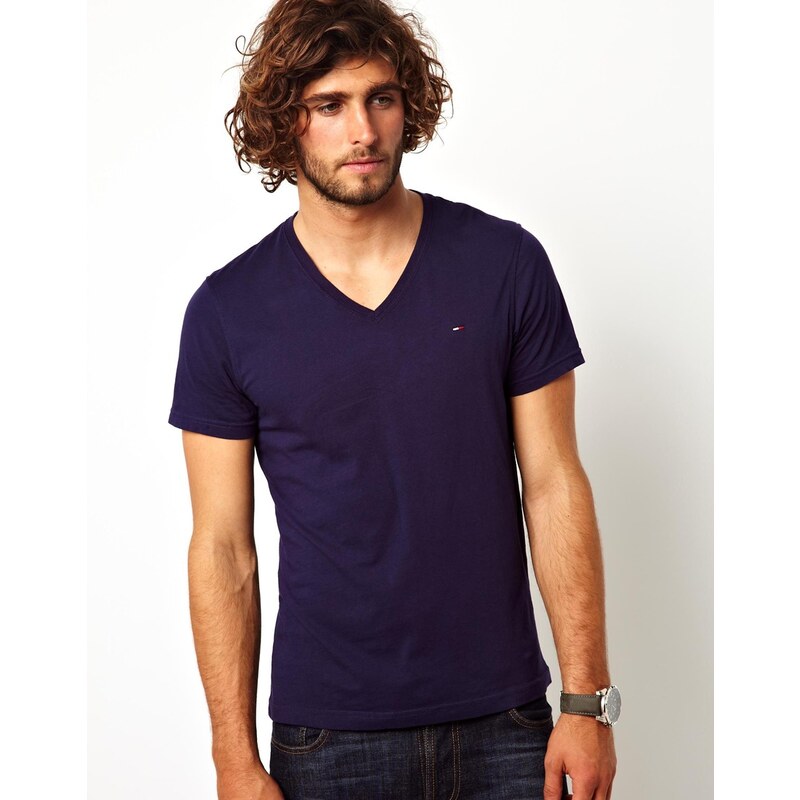 Hilfiger Denim - T-Shirt mit V-Ausschnitt - Blau