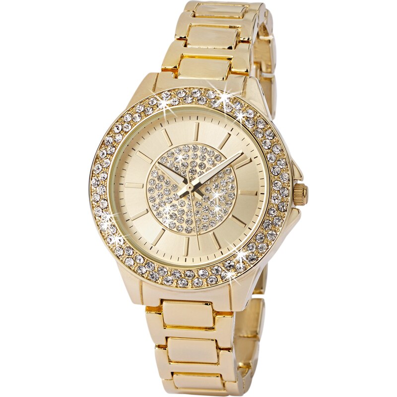 bpc bonprix collection Metall-Armbanduhr mit funkelndem Ziffernblatt in gold für Damen von bonprix